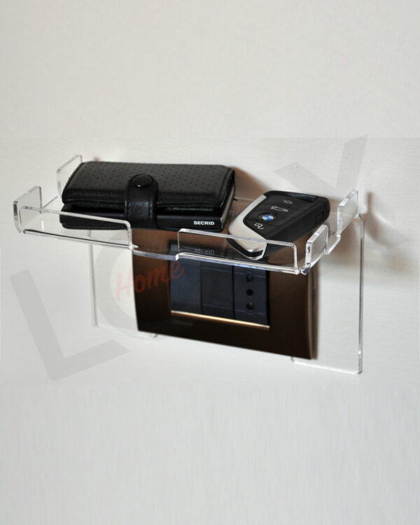 shelfy-t supporto smartphone telefoni plexiglas trasparente con oggetti